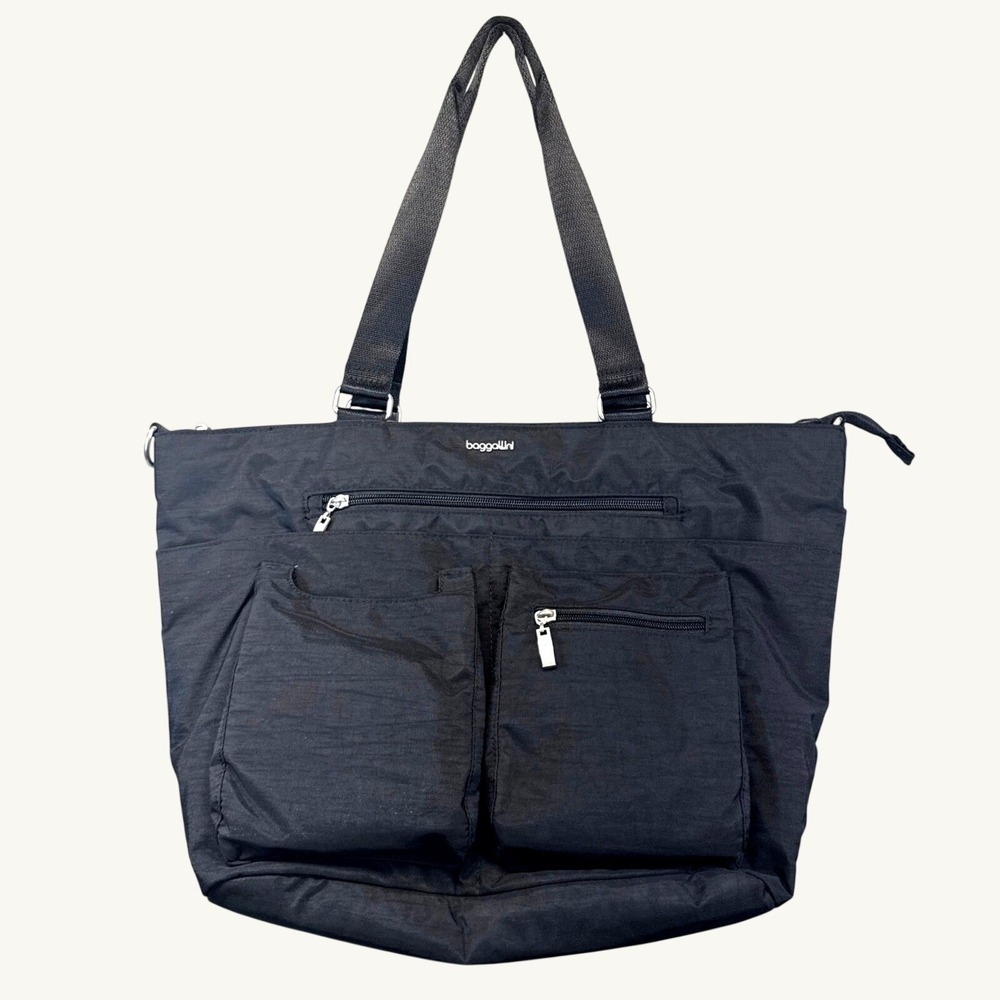 Baggallini Laptop Tote Bag Womens Large Black Nylon Travel Work Multi-Pocket